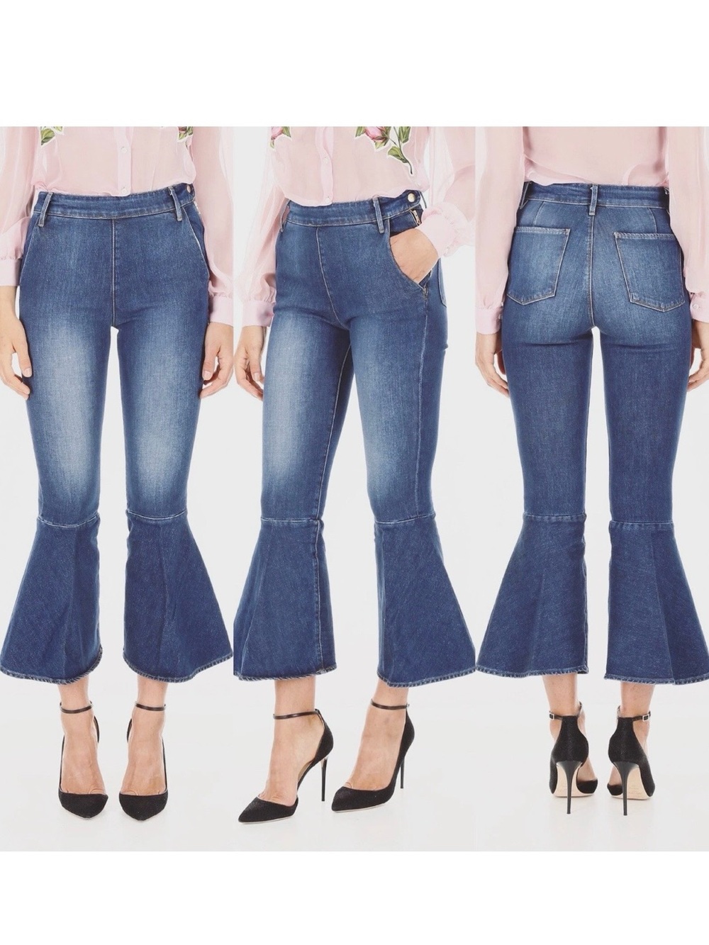 NWT Frame Denim Bell Bottom Jeans SZ 24 Cropped High Rise Hipster Boho Festival